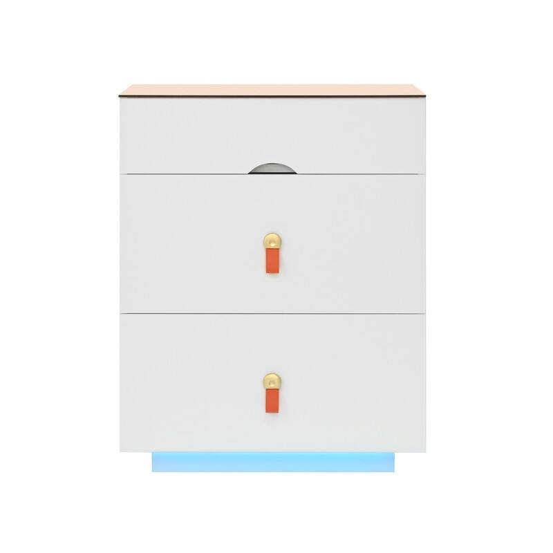 3-Drawer 30'' Nightstand with LED Light, Modern Nightstand with 3 Storage Drawers, Bedside Table