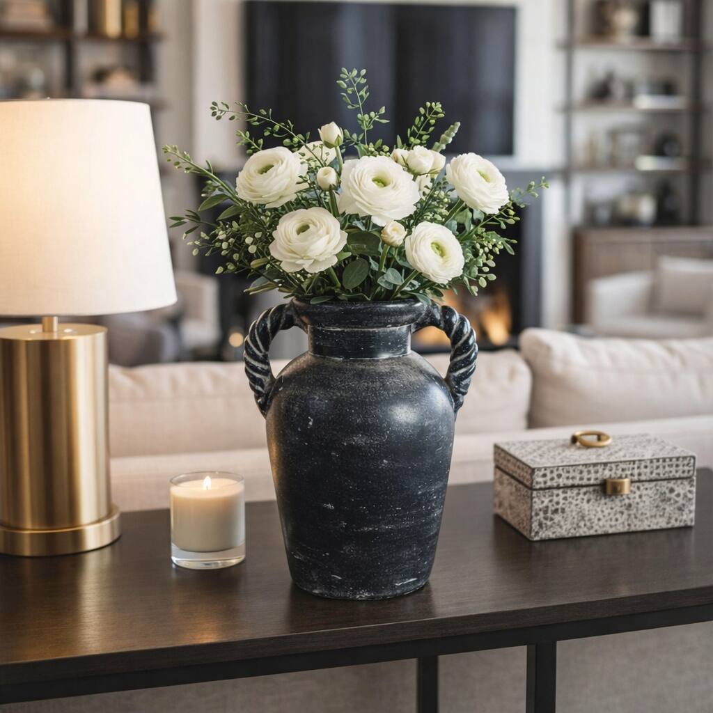 Decorative Textured Amphora Table Vase with Twisted Handles