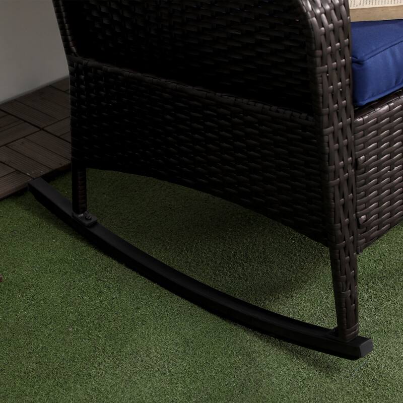 Outsunny Outdoor Wicker Rocking Chair with Wide Seat, Thick Cushions, Rattan Rocker with Steel Frame, High Weight Capacity