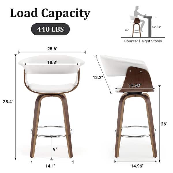 dimension image slide 3 of 14, 26"/29" Faux Leather Swivel Bar Stools, Wood Counter Stool