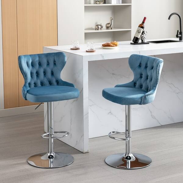 Modern Upholstered Chrome base Bar Stools Swivel Barstools Adjusatble