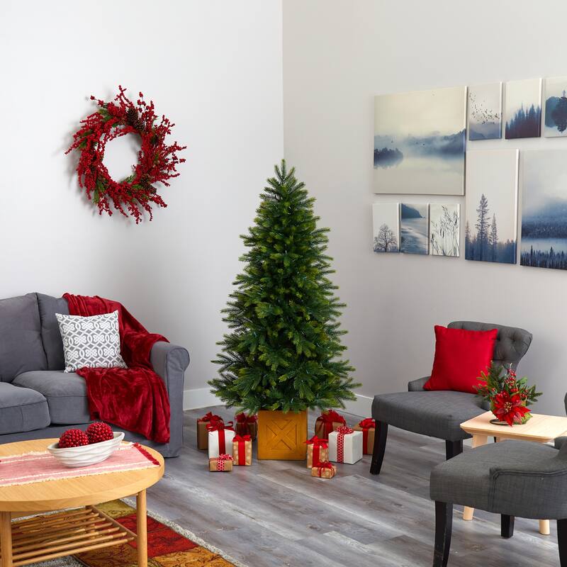 6Ft Artificial Christmas Tree with Lights & Planter - Holiday Decor, Festive Tree, Indoor Xmas Tree - Green - 72