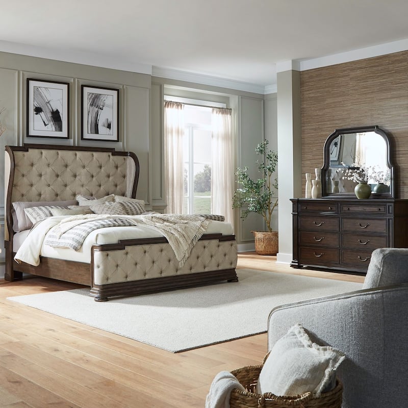 Liberty Furniture Provence Park Shelter Bed, Dresser & Mirror, Chest, Night Stand - King or Queen - Bed, Dresser & Mirror - Queen
