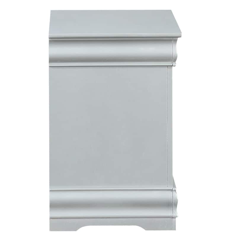 Platinum Finish 2-Drawer Nightstand, Classic Design