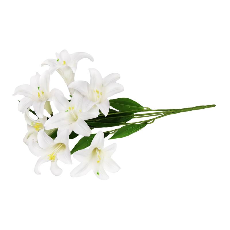 Set of 2 Cream White Artificial Easter Lily Flower Stem Bush Bouquet 24in - 24" L x 12" W x 12" DP