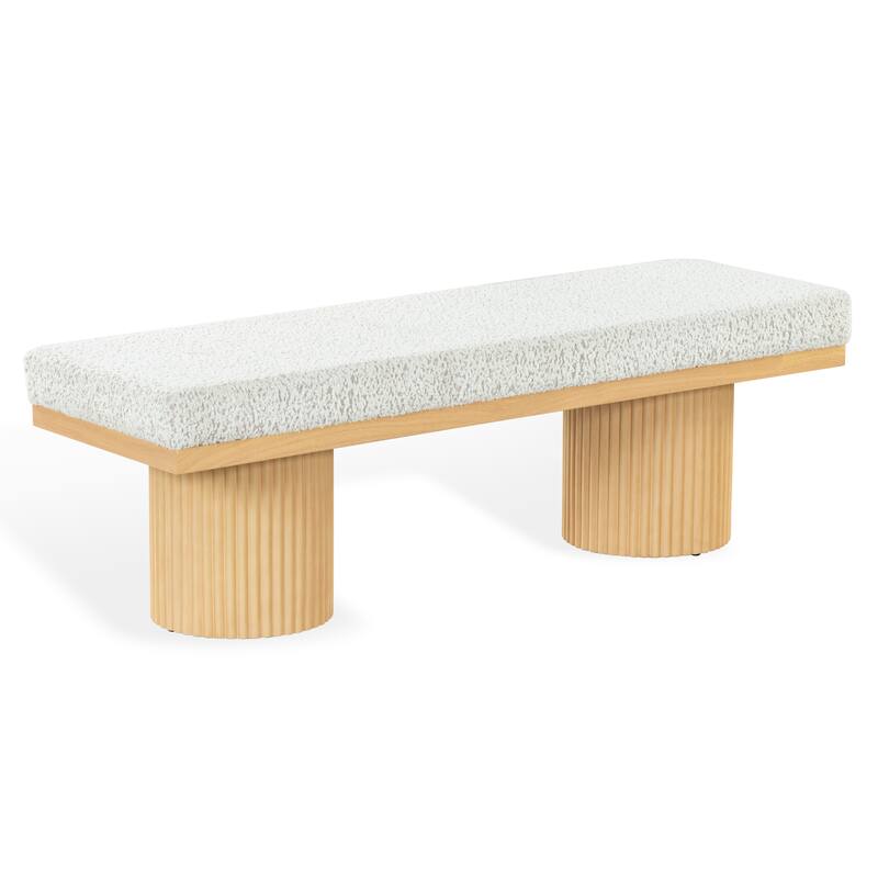 SAFAVIEH Couture Oneida Boucle And Reeded Leg Bench - 56"W x 18"D x 18"H