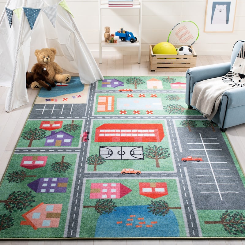 SAFAVIEH Journey Machine Washable Slip Resistant Kristina Tribal Rug - 7'9" x 10' - Green/Charcoal