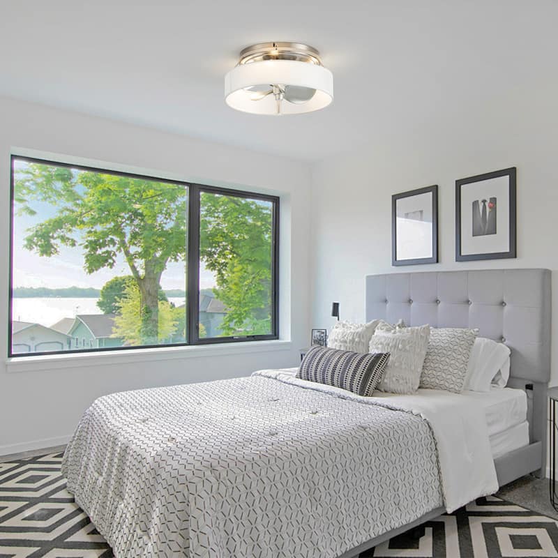 12.6-inch Brushed Nickel Fabric Caged Flush Mount Ceiling Fan with Light and Remote - Brushed Nickel