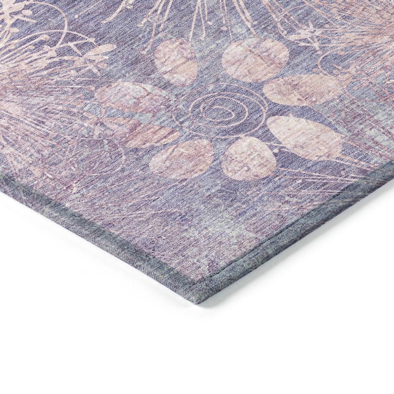 Machine Washable Indoor/ Outdoor Floral Geo Chantille Rug