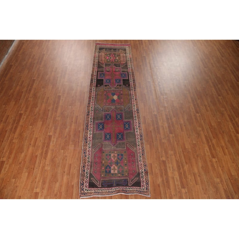 Ardebil Persian Vintage Runner Rug Handmade Wool Carpet - 3'7" x 13'4"