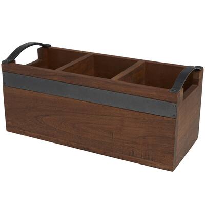 Mango Wood 3 Section Living Room Decor Tray with Black Metal Handles - Brown or Beige - Roche River Decor