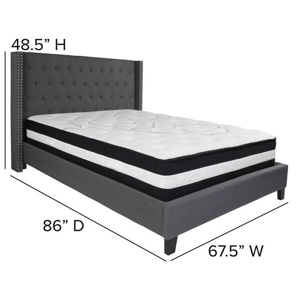Tufted Upholstered Platform Bed with Pocket Spring Mattress Bed Bath