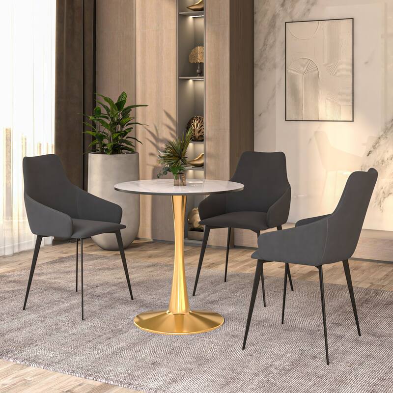 Bristol 24" Round Dining Table Sintered Stone Top & Gold Stainless Steel Pedestal Base for Kitchen & Dining Room