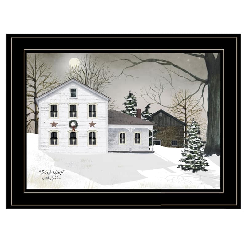 TrendyDecor4U Farmhouse "Silent Night" Framed Print Wall Art by Billy Jacobs - Holiday - Black