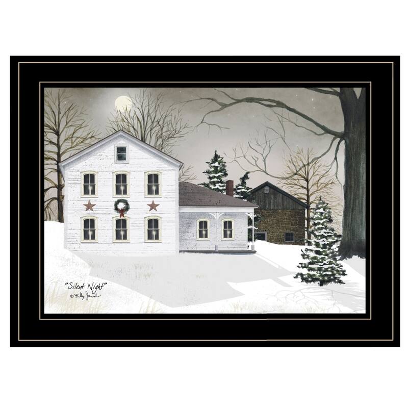 TrendyDecor4U Farmhouse "Silent Night" Framed Print Wall Art by Billy Jacobs - Holiday - Black