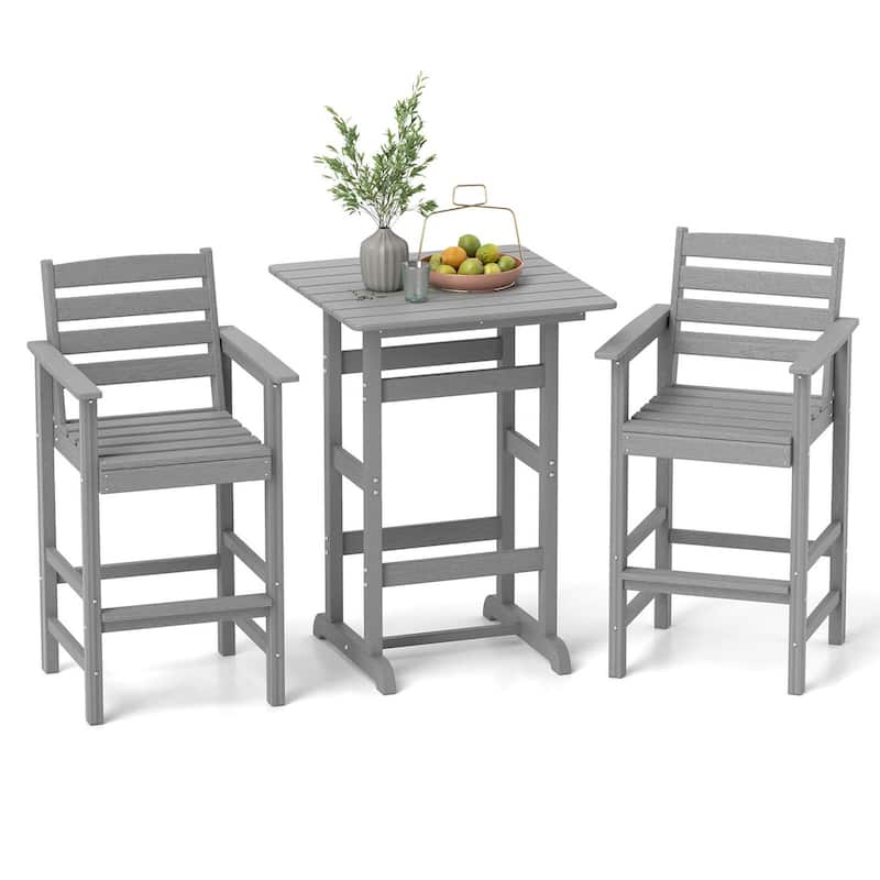 Costway 3-Piece Patio HDPE Bar Set Armchairs with Square High-Top - See Details