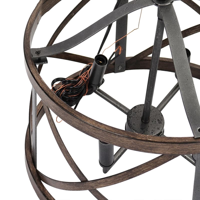 Modern Farmhouse 4-Light Drum Chandelier Wood Grain Lights for Dining Room - D15.5" x H76"