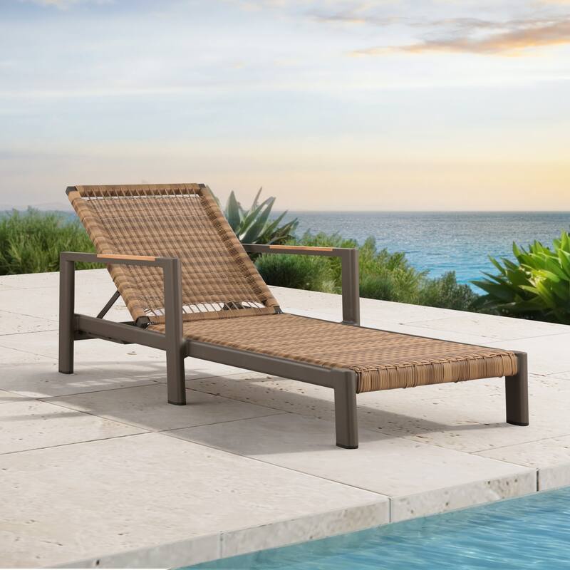 Arlo Teak & Wicker Aluminum Dual-Use Outdoor Chaise Lounge (Set of 2)