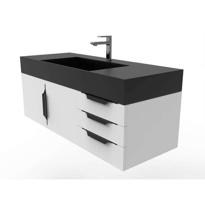 Amazon 48" Wall Mounted Bathroom Vanity Set w/ Black Top