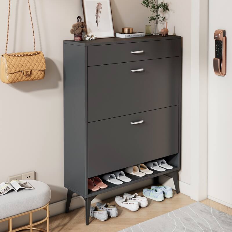 Shoe Cabinet , Shoe storage Shelves, metal leg - Antique Gray