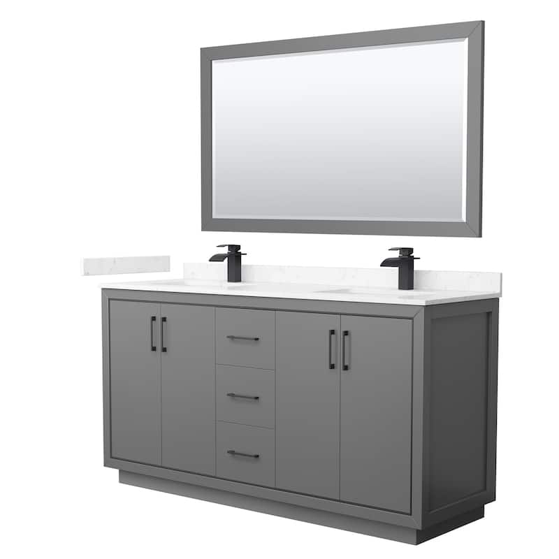 Wyndham Collection WCF1111-66D-VCA-M58 Icon 66" Free Standing Double - Dark Gray / Carrara Cultured Marble Top / Matte - Painted