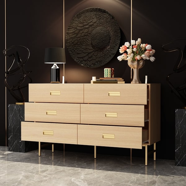 Dresser with Gold Handles - 6 Spacious Drawers for Home Organization - Bed  Bath & Beyond - 40539747