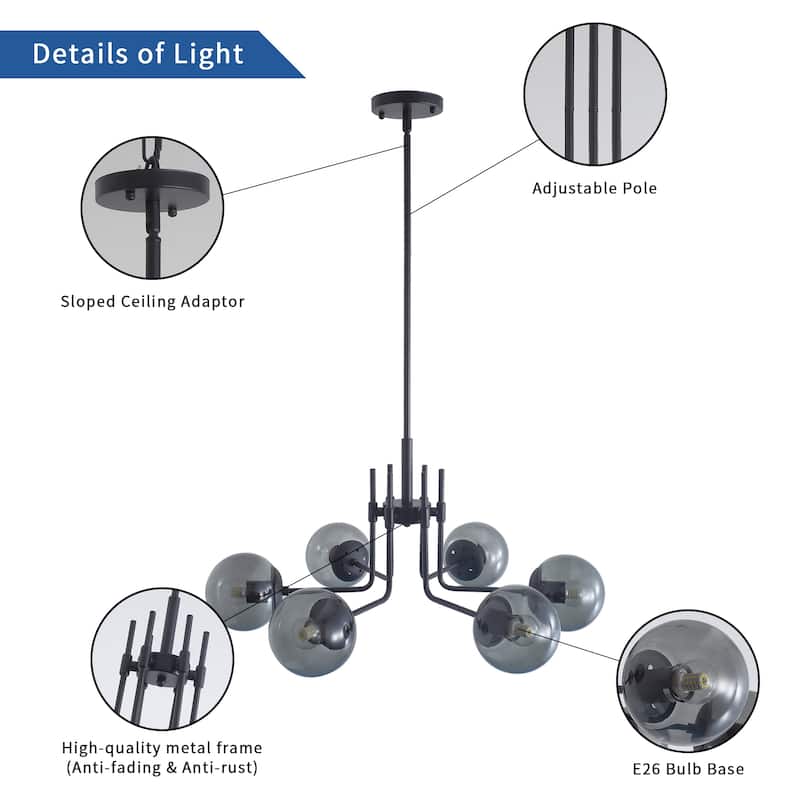 Mid-century Modern 6-Lights Glass Globe Sputnik Chandelier