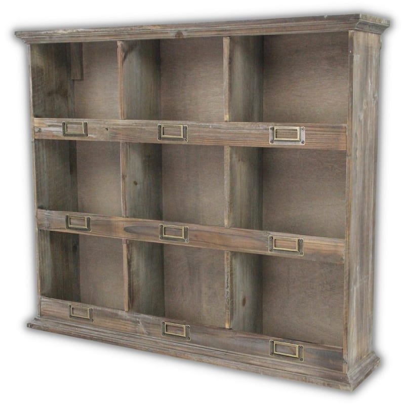 Brown Wooden 9 Cubby Wall Storage Shelf - W: 26.75" x D: 5.75" x H: 22.75"