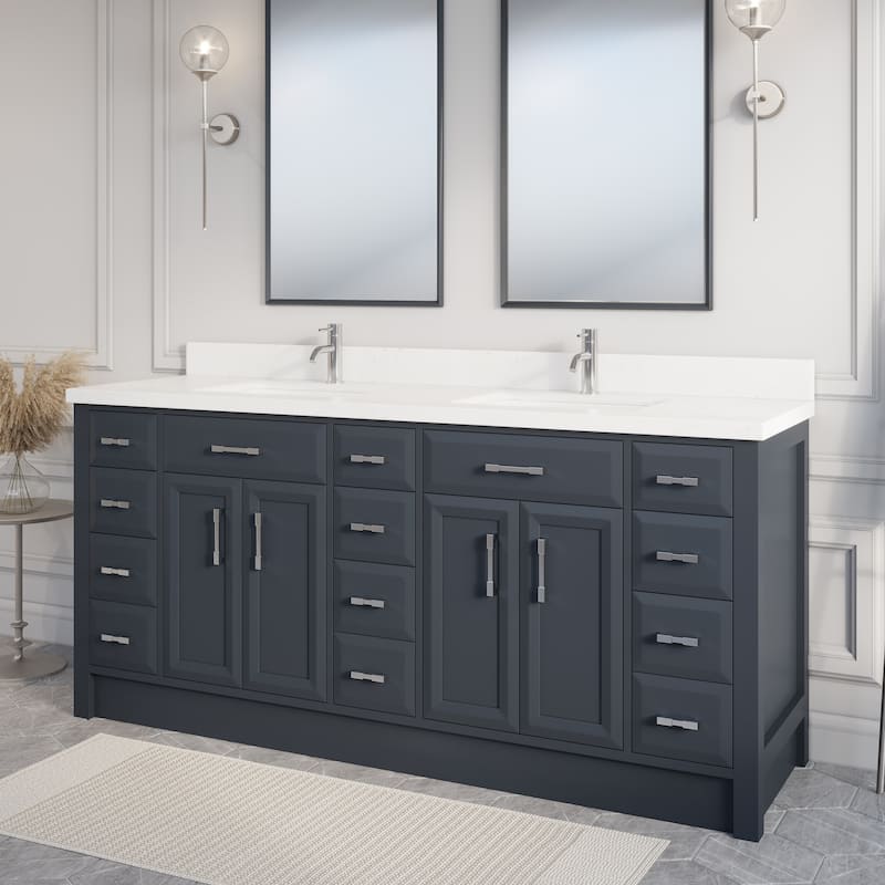 Calumet 75-in Solid Hardwood Bathroom Vanity with Engineered Stone Countertop