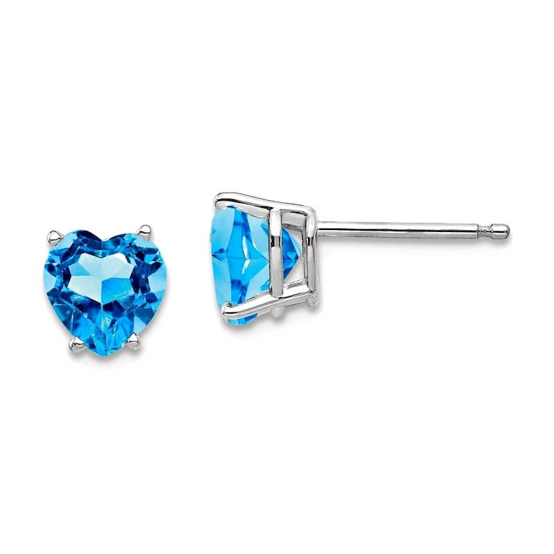 Curata 14k Yellow or White Gold 6mm Heart Precious Gemstone Stud Earrings - White - Blue Topaz