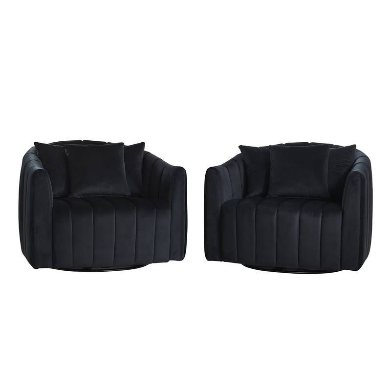 Upholstered Oversized 360° Swivel Accent Barrel Chair and Half Cozy Sofa with Pillows, Channel Pumpkin-Shape Club Armchair