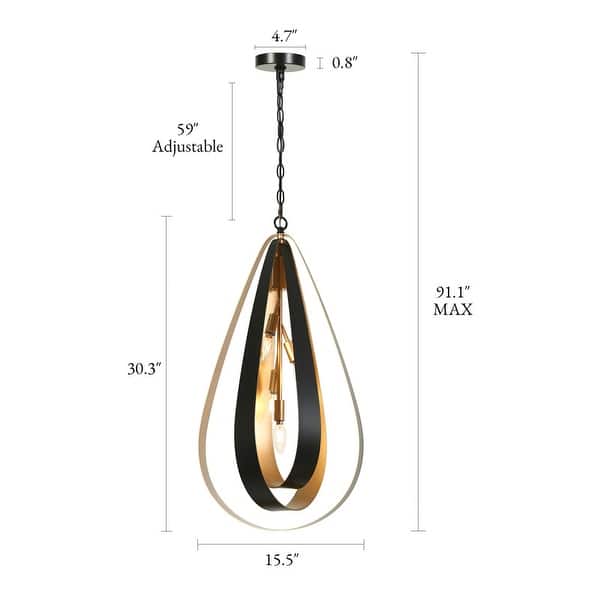 dimension image slide 3 of 4, LALUZ Modern 4-Light Black Gold Chandelier Lantern Pendant for Kitchen Island Dining Room