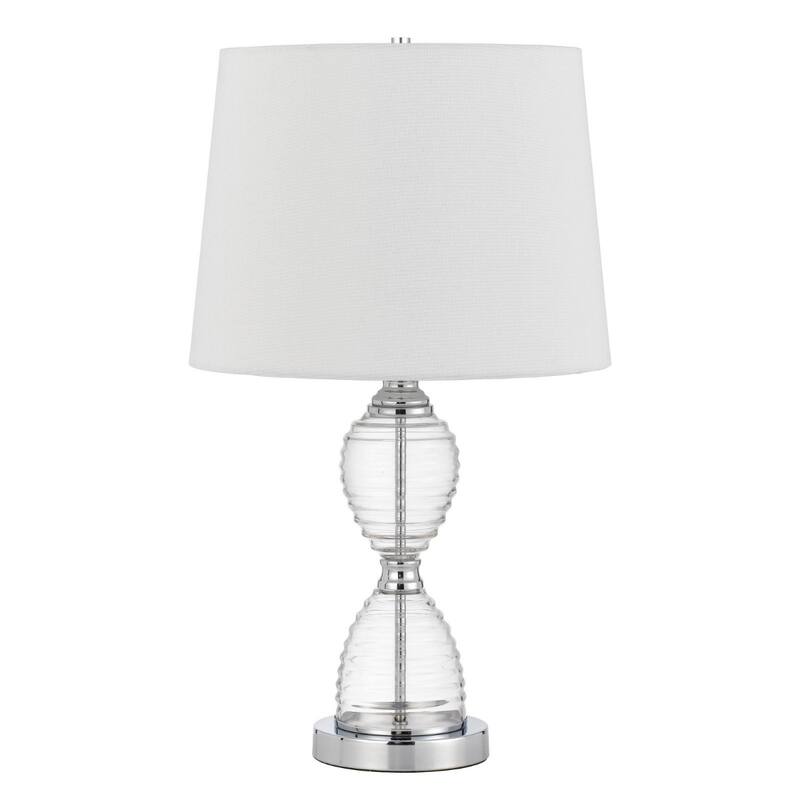 Clear Metal Table Lamp with White Empire Fabric Shade and 3 Way Dimmable Switch - 14” x 14” x 23.5” (D x W x H)