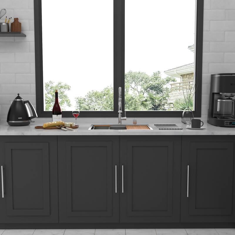 Drop in Kitchen Sink Stainless Steel 16 Gauge Workstation Sink Drop-in Topmount Single Bowl Kitchen Sink - Brushed Nickel