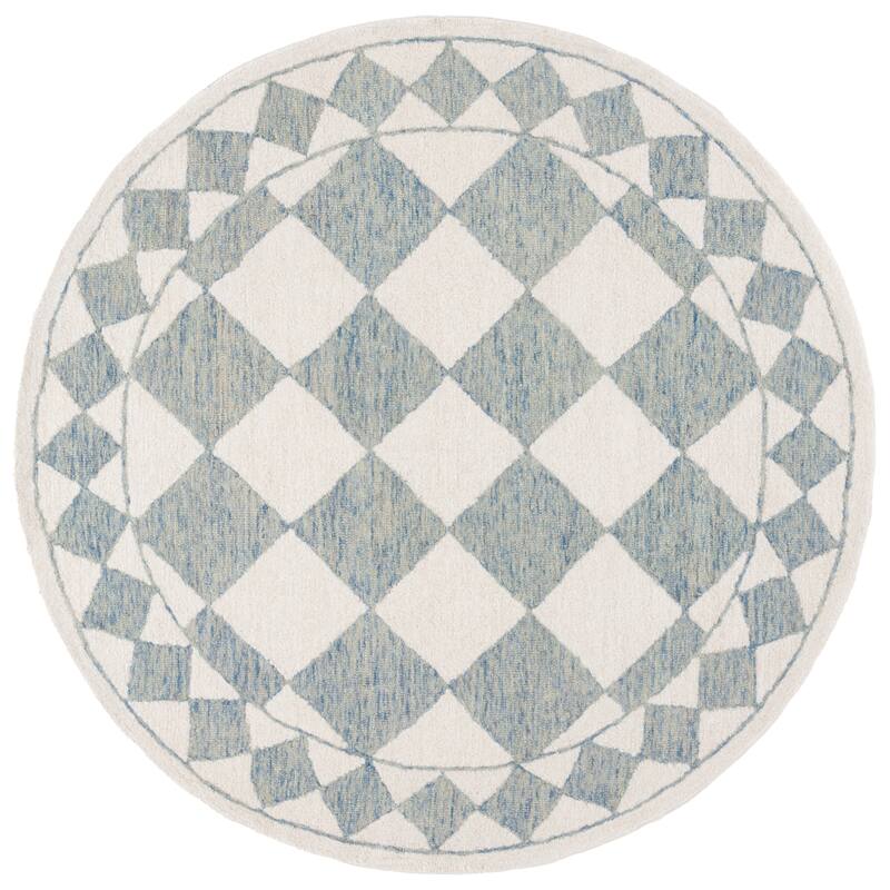 SAFAVIEH Handmade Ebony Nidia Modern & Contemporary Wool Rug - 6' Round - Blue/Ivory