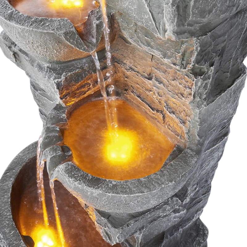 Teamson Home 3-Tier Stacked Stone Outdoor Water Fountain with LED Lights