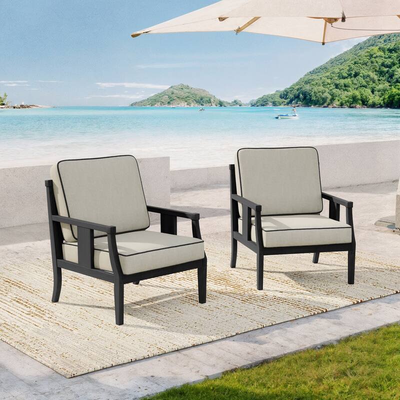 Black Wood Patio Accent Chairs with Water-Resistant Cushions