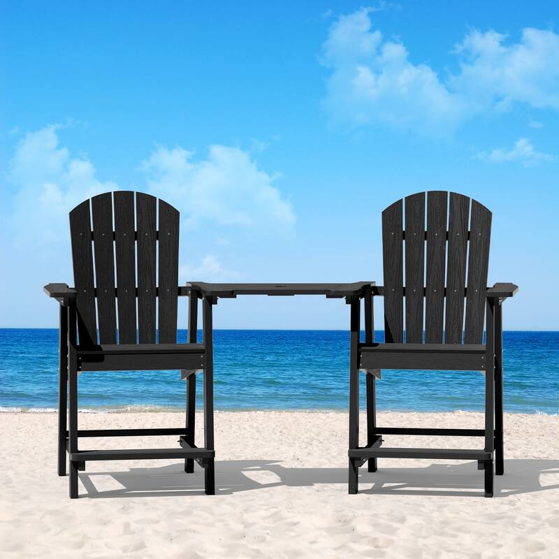 WINSOON 3PCs Tall Adirondack Chairs, Weather Resistant HIPS Balcony Chairs with Connecting Tray and Umbrella Hole