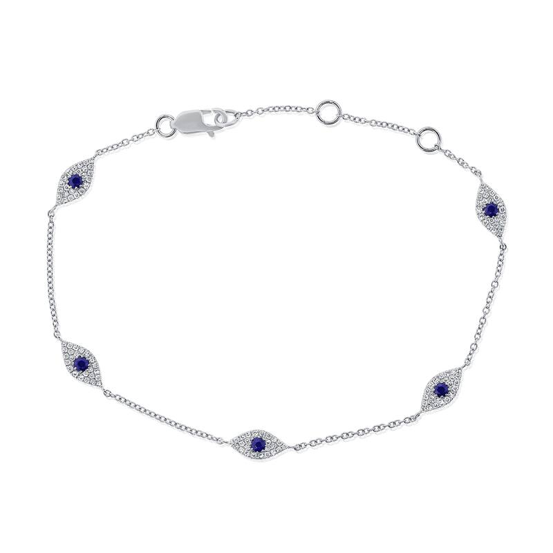 Joelle Collection Evil Eye Diamond Bracelet - Blue Sapphire With 14K Gold Bracelet Elegant Gift Stackable Brcaelet - White - White