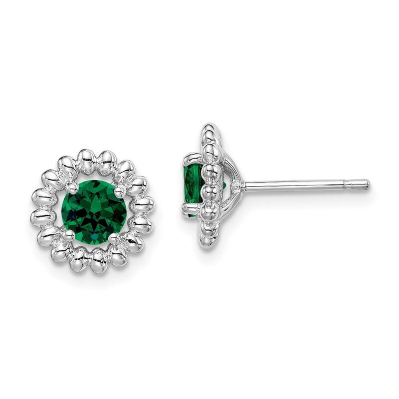 Curata 925 Sterling Silver 10mm Created Emerald Earrings