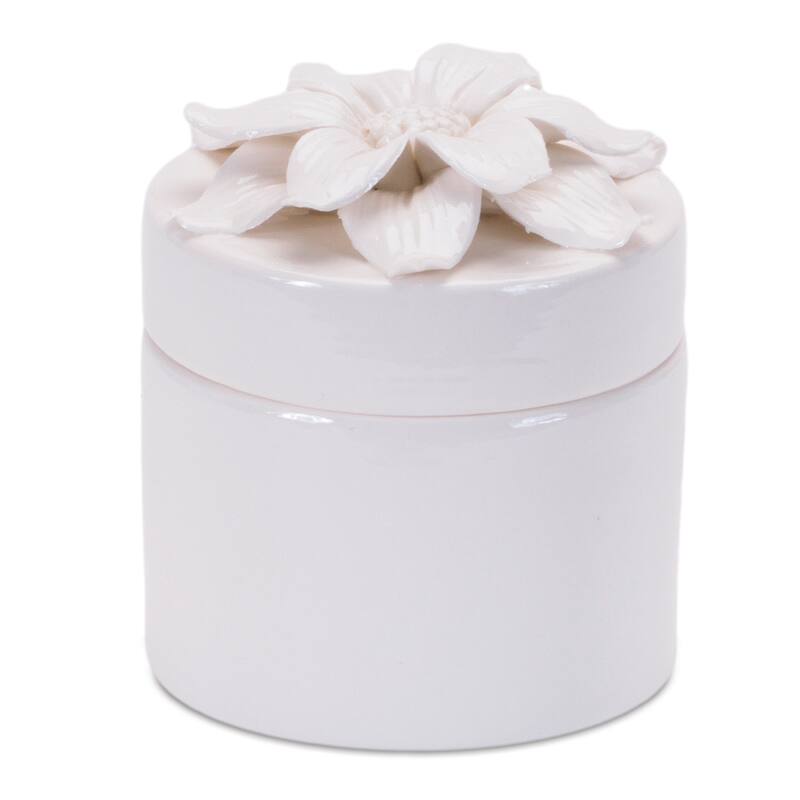 Cylindrical Decorative Boxes with Floral Lid - 4.5" - Set of 3