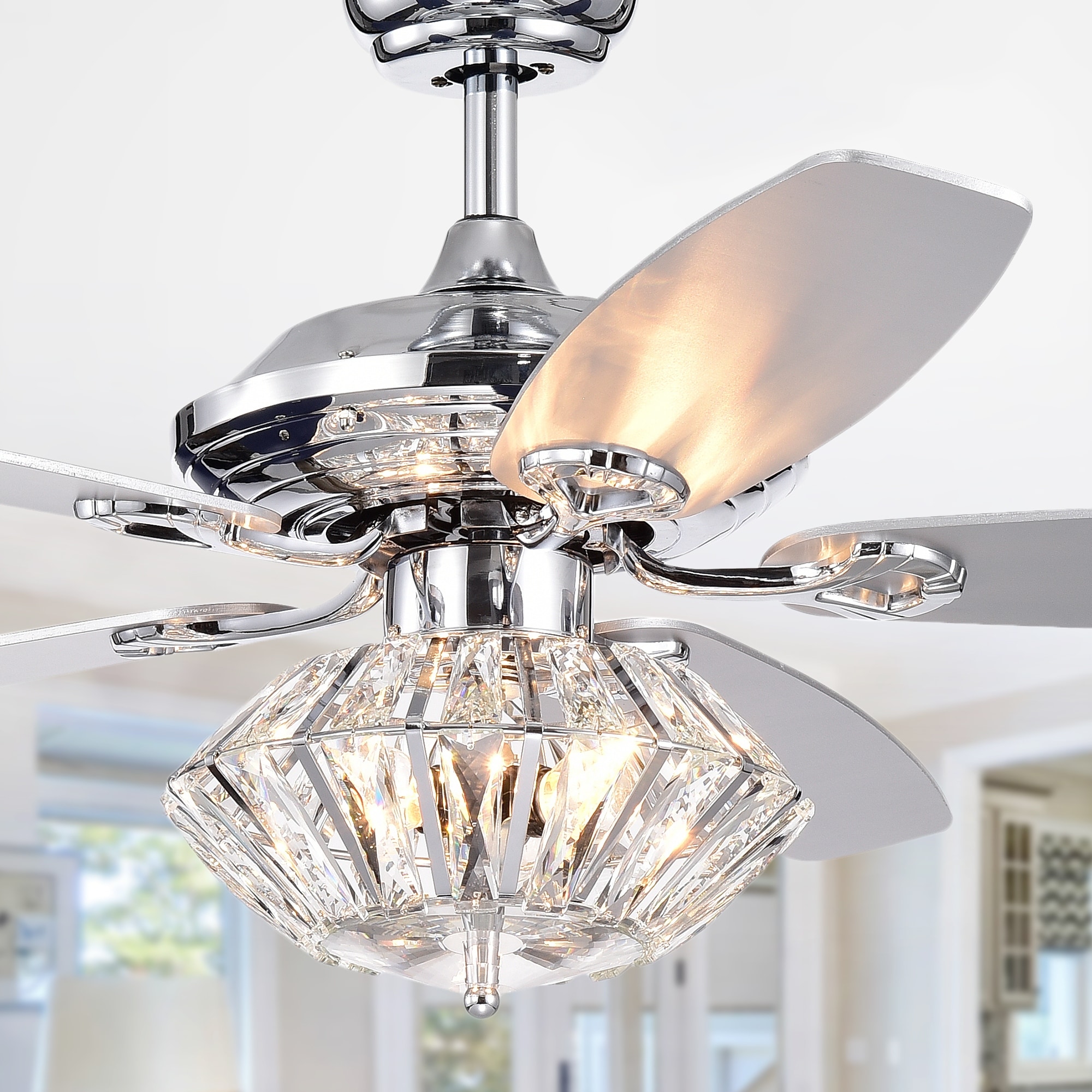 Warehouse of Tiffany Makore Chrome 52-inch Lighted Ceiling Fan with Crystal Shade