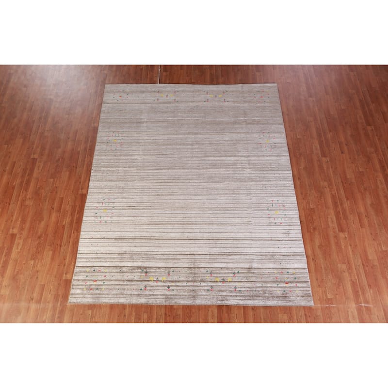 Hand Knotted Oriental 100% Wool Carpet Tribal Tribal Beige & Ivories Gabbeh Area Rug - 9' 11'' X 7' 10''