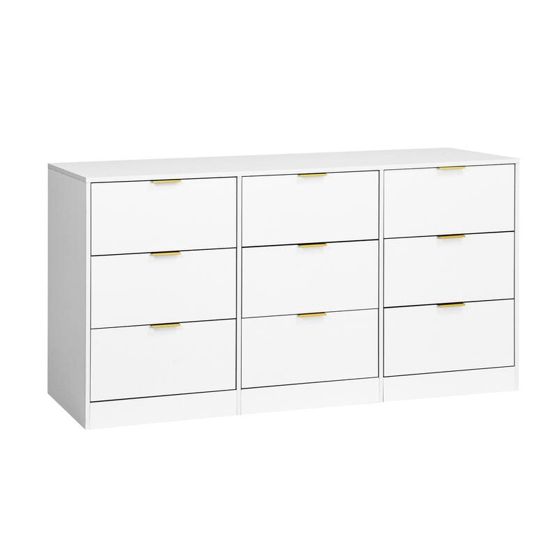 9 Drawer Dresser, 63" Large Deep Chest of Drawers, Wooden Dresser Storage Cabinet with 9 Drawers