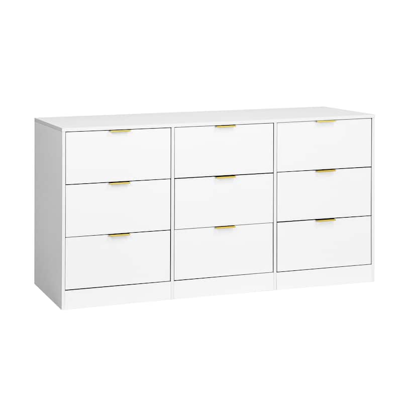 9 Drawer Dresser, 63"Large Deep Chest of Drawers, Wooden Dresser Storage Cabinet with 9 Drawers for Bedroom, Long Dressers