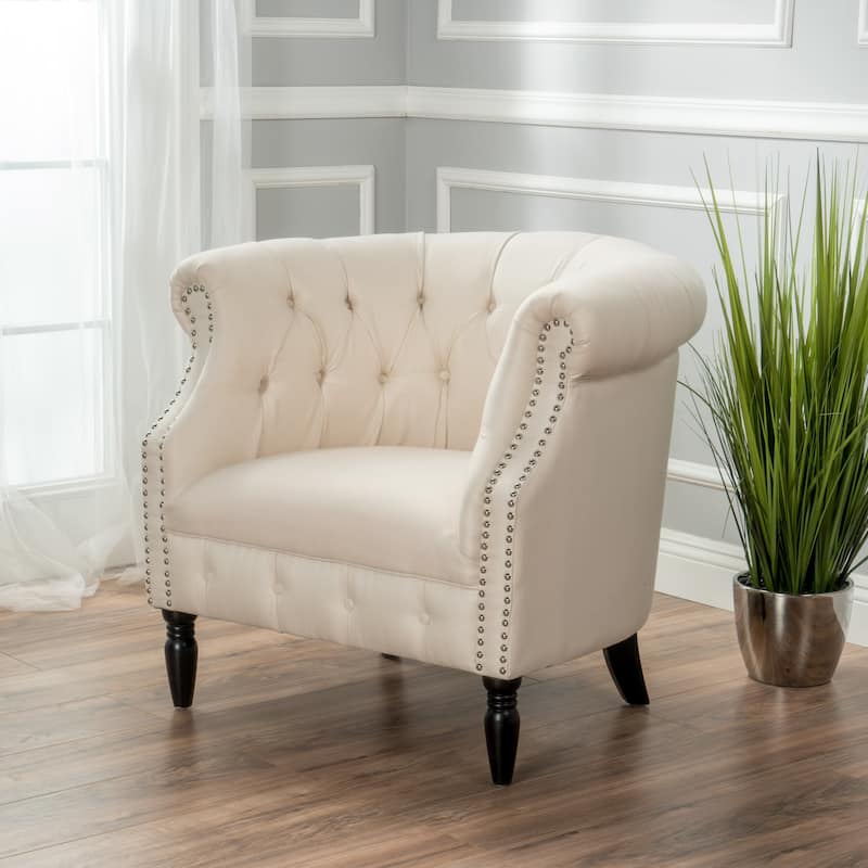Akira Tufted Fabric Club Chair by Christopher Knight Home - Beige/Espresso