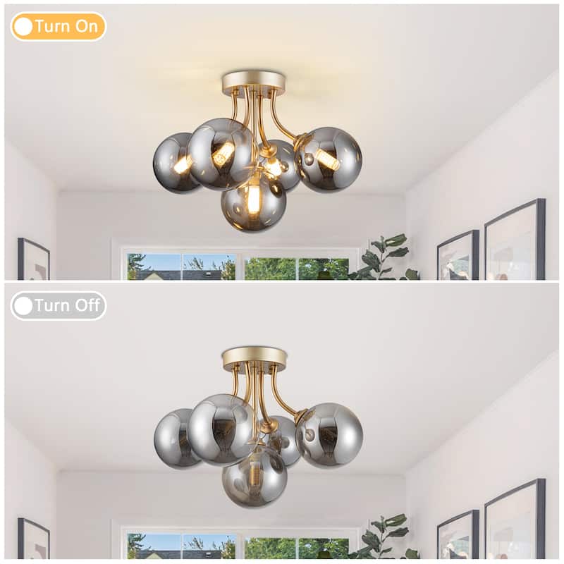 Sputnik Light with Glass Globe Glass Semi Flush Mount Lighting Globe Light Fixture Dimmable - 5-Light