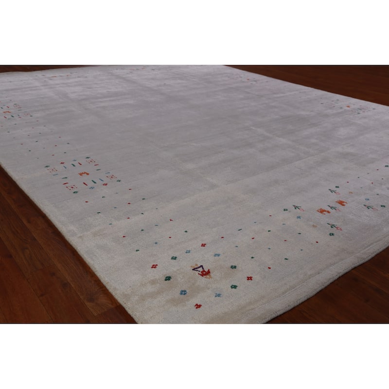 Hand Knotted Oriental 100% Wool Carpet Tribal Tribal Greys & Charcoal Gabbeh Area Rug - 9' 11'' X 8' 1''