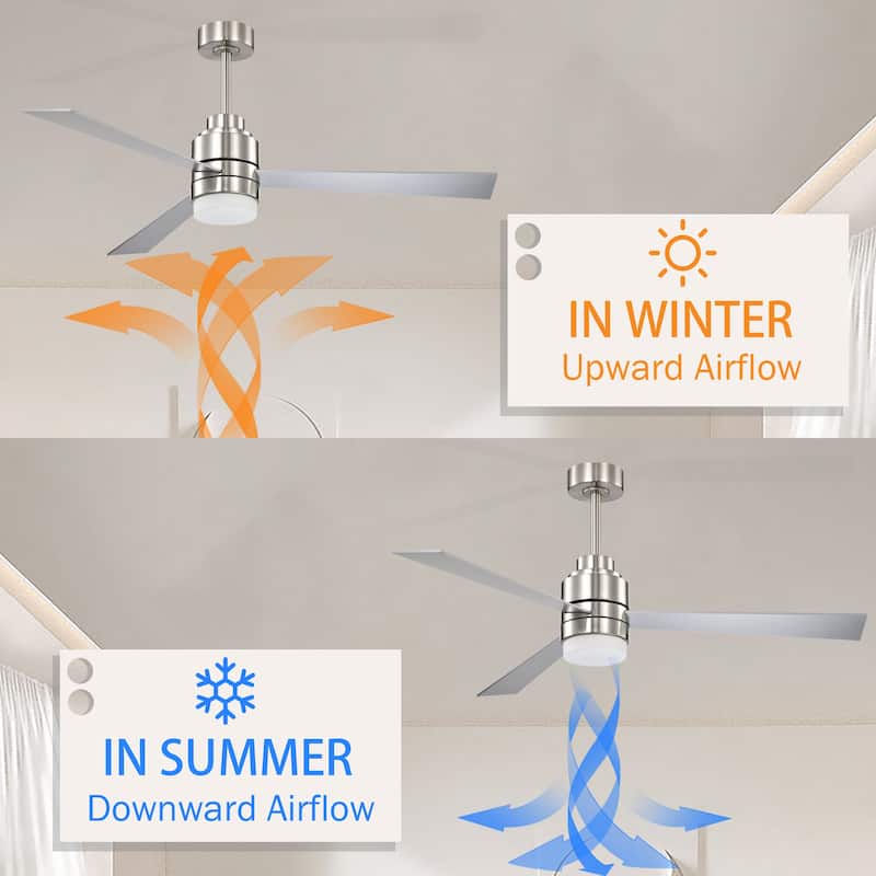 Brushed Nickel 52 in. Integrated LED Indoor 3-Blade Reversible Ceiling Fan Light Kit, Remote Control
