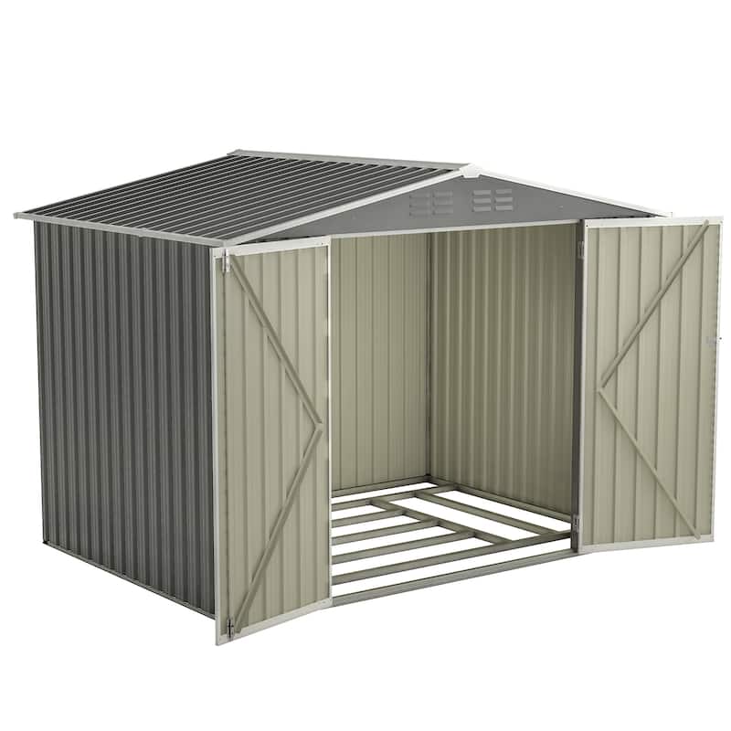 8x6 FT Waterproof Outdoor Shed with Metal Floor & Lock, Gray Tool Storage